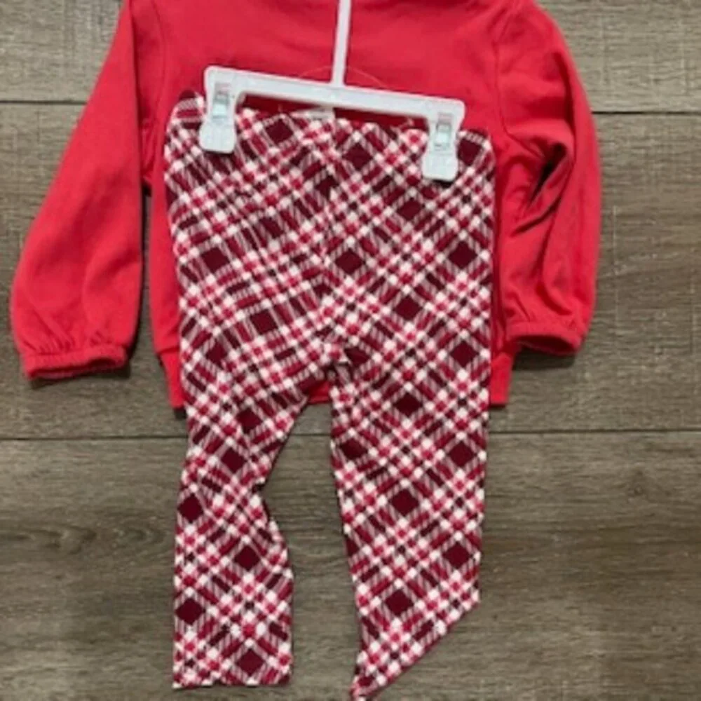 NEW Just Lizzy‎ Girls 18 Months Pants & Top Set Red Christmas Plaid NWT
